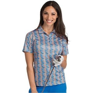 Antigua Geometric Orange Blue Pattern Golf Polo Women’s Shirt Size XL